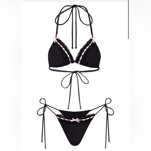 black + pink bow bikini